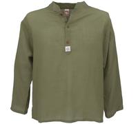 GURU SHOP Camicia da yoga, casual, in cotone, con colletto alto, leggera, per il tempo libero, a maniche lunghe, da uomo, in cotone, verde oliva, M