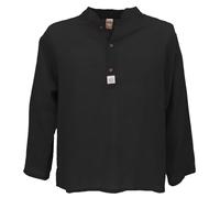 GURU SHOP Camicia da yoga, casual, in cotone, con colletto alto, leggera, per il tempo libero, a maniche lunghe, da uomo, in cotone, Nero , M