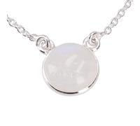 GURU SHOP Collana fine in argento con pietra di luna rotonda, colore bianco
