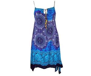 Guru-Shop, Dashiki Abito Midi, Abito a Tracolla, Abito da Spiaggia per Donne Forti, Turchese/Blu, Sintetico, Dimensione Indumenti:One Size, Abiti Midi Lunghi