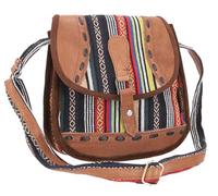 GURU SHOP Ethno - Borsa a tracolla in pelle, misura grande, colore: marrone/blu, unisex, per adulti, 30 x 30 x 15 cm, Multicolore, taglia unica