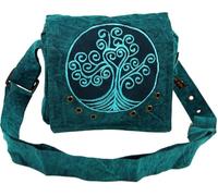 GURU SHOP Ethno Schultertasche, Nepaltsche Stonewash `Tree of Life` - Petrol, Herren/Damen, Blau, Baumwolle, Size:One Size, 20x20x6 cm, Alternative Umhängetasche, Handtasche aus Stoff