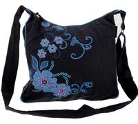 GURU SHOP Geräumige Schultertasche, Hippie Tasche, Goa Tasche - Schwarz/türkis, Herren/Damen, Baumwolle, Size:One Size, 34x37x12 cm, Alternative Umhängetasche, Handtasche aus Stoff