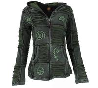 Guru-Shop, Giacca Patchwork Goa, Giacca con Cappuccio Boho, Verde Scuro, Cotone, Dimensione Indumenti:M (40), Giacche e Gilet Boho