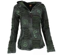 Guru-Shop, Giacca Patchwork Goa, Giacca con Cappuccio Boho, Verde Scuro, Cotone, Dimensione Indumenti:S (38), Giacche e Gilet Boho