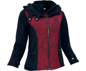 GURU SHOP Goa Festival - Giacca con cappuccio largo, da donna, in cotone, Nero/rosso, 46