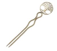 GURU SHOP Goa - Forchetta per capelli in ottone, hippie, forcina per capelli boho - oro/albero della vita