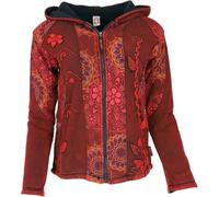 GURU SHOP Goa - Giacca patchwork, con cappuccio ricamato Boho con fodera in pile, etnico, donna, Colore: rosso, 46