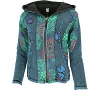 GURU SHOP Goa - Giacca patchwork, con cappuccio ricamato Boho con fodera in pile, etnico, donna, nero, 46
