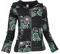 GURU SHOP Goa - Giacca patchwork, con cappuccio, stile boho, da donna, nero/verde, 48