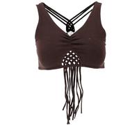 GURU SHOP Goa Psytrance - Top Pixi Top, frangia, da donna, in cotone, marrone scuro., 42