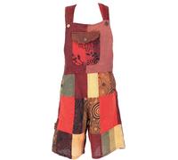 GURU SHOP Goa Shorts, Salopette corte patchwork da donna, in cotone, Arancione/Rosso, 46