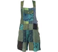 GURU SHOP Goa Shorts, Salopette corte patchwork da donna, in cotone, verde, 42