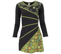 GURU-SHOP, Hippie Mini Abito Boho Chic, Tunica - Nero/Verde, Cotone, Abiti Corti