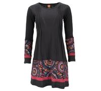 GURU-SHOP, Hippie Mini Abito Boho Chic, Tunica - Nero/Verde, Cotone, Abiti Corti