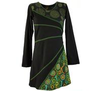GURU-SHOP, Hippie Mini Abito Boho Chic, Tunica - Nero/Verde, Cotone, Dimensione Indumenti:L (40), Abiti Corti