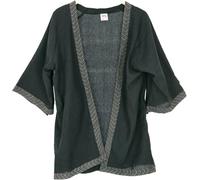 GURU SHOP Kimono corto, boho cardigan, kimono aperto in cotone, da donna, Nero , Taglia unica