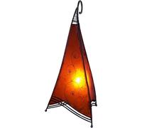 Guru-Shop Lampada All`henné, Lampada da Tavolo/lampada da Tavolo in Pelle - Bangsal, Arancione, Colore: Arancione, 45x24x21 cm, Lampade da Tavolo Orientali