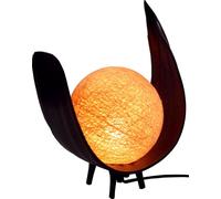 Guru-Shop Lampada da Tavolo di Foglie di Palma / Lampada da Tavolo, a Bali Fatti a Mano con Materiali Naturali, Modello di Legno di Palma Sophia, Marrone, 25x28x18 cm