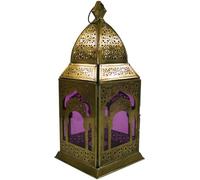 Guru-Shop Lanterna Orientale in Ottone/vetro di Design Marocchino, Lanterna in 6 Colori, Viola, Colore: Viola, 30x13x13 cm, Lanterne Orientali