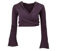 GURU SHOP Maglia da yoga a maniche lunghe con maniche a tromba, da donna, in cotone, melanzana, 46