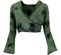 GURU SHOP Maglia fasciatoio da yoga, a maniche lunghe con maniche a tromba, Batik/verde, da donna, in cotone, taglia: L, Batik/Verde, 46