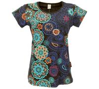 GURU SHOP Maglietta Boho con ricamo, stampa cotone con fiori, da donna, in cotone, Nero , 48
