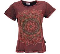 GURU SHOP Maglietta boho con stampa mandala, maglietta slavata, da donna, Colore: rosso, 46
