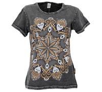 GURU SHOP Maglietta boho con stampa mandala, slavata, da donna, in cotone, grigio scuro, 48