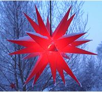 Guru-Shop Melchior Outdoor II Rosso, Stella 3D Molto Stabile per Esterni Ø 60 cm, con 20 Punte, Incl. 4 m di Cavo per Esterni - Melchior Rosso, Plastica, Stelle Esterne in 3D