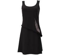 GURU-SHOP, Mini Abito a Strati, Abito Boho Senza Maniche con Stampa Piume, Nero, Sintetico, Dimensione Indumenti:S (36), Abiti Corti