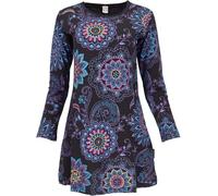 GURU SHOP Mini abito chic ricamato, tunica con fiori colorati, da donna, in cotone, Nero/Lilla, 44