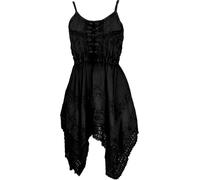 GURU SHOP Mini abito indiano ricamato Boho Chic, a zig-zag hippie tunica, abito medievale, da donna, Nero , 46
