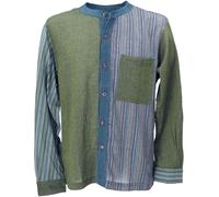 GURU SHOP Nepal Ethno - Camicia patchwork, da uomo, in cotone, Verde/Mix, XXL
