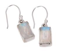 GURU SHOP Orecchini in argento boho, luminosi, rettangolari, con pietra di luna, 1 x 0 cm