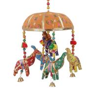 GURU SHOP Originale indiano elefante mobile con campanella, arancione, cotone, colore: arancione, acchiappasogni, mobile