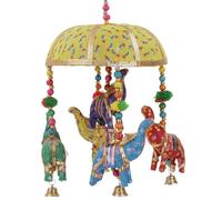 GURU SHOP Originale indiano elefante mobile con campanella, giallo, cotone, colore: giallo, acchiappasogni, cellulare