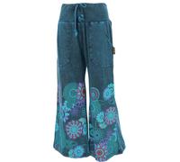 GURU SHOP Palazzo, pantaloni in cotone, pantaloni hippy con fiori, pantaloni a zampa, da donna, in cotone, nero, 46