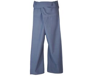 GURU SHOP pantalone da pesca tailandesi in cotone resistente, a portafoglio, da yoga, unico modello, uomo/donna, blu, taglia unica