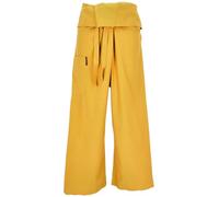 GURU SHOP Pantaloni da pescatore tailandese in cotone solido, pantaloni fasciatoio, pantaloni da yoga, taglia unica, uomo/donna, blu, taglia: taglia unica, senape, Taglia unica