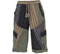 GURU SHOP Pantaloni da yoga patchwork Goa, pantaloni Goa Shorts, uomo, cotone, pantaloni alternativi, nero/verde, 52