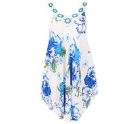 Guru-Shop, Plus Size Mini Abito, Ampio Abito Estivo, Abito all`Uncinetto, Abito da Spiaggia, Abito da Donna Stropicciato Oversize, Bianco/Blu, Sintetico, Dimensione Indumenti:46, Vestiti Corti