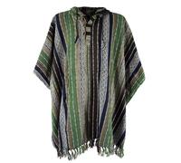 GURU SHOP, Poncho Hippie Chic, Ethno Poncho, Poncho Andino, Verde/nero, Cotone, Dimensione Indumenti:One Size, Giacche, Cardigan e Poncho
