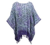 GURU SHOP Poncho, tunica, abito da spiaggia, batik, caftano, da donna, taglie forti, giallo, sintetico, taglia: unica, Blu scuro, Taglia unica