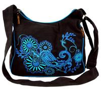 GURU SHOP Schultertasche, Hippie Tasche, Goa Tasche - Schwarz/blau, Herren/Damen, Baumwolle, Size:One Size, 23x28x12 cm, Alternative Umhängetasche, Handtasche aus Stoff