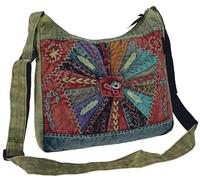 GURU SHOP Schultertasche, Patchwork Hippie Tasche, Goa Tasche - Grün, Herren/Damen, Baumwolle, Size:One Size, 30x30x6 cm, Alternative Umhängetasche, Handtasche aus Stoff