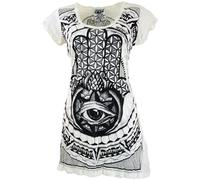 Guru-Shop, Sole Camicia Lunga, Mini Abito Fatimas Mano, Bianco, Cotone, Dimensione Indumenti:S (36), Magliette Stampate `Sura