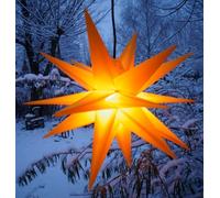 GURU SHOP Stella 3D da Esterno Kaspar, Ø 55 cm, Stella di Natale, Stella Pieghevole con 18 Punti Incl. 7 m di Cavo Illuminazione LED - Trasformatore Giallo, Plastica, Stelle Esterne in 3D
