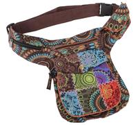 GURU SHOP Stoff Sidebag & Patchwork Hüfttasche, Goa Gürteltasche, Bauchtasche aus Nepal - Braun, Herren/Damen, Baumwolle, Size:One Size, 28x20x3 cm, Festival- Bauchtasche Hippie