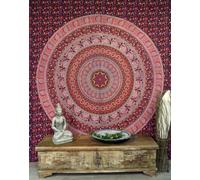 Guru-Shop Telo da parete indiano, con stampa con motivo Mandala, copriletto - bianco/rosa, in cotone, 210 x 240 cm, copridivano Rot